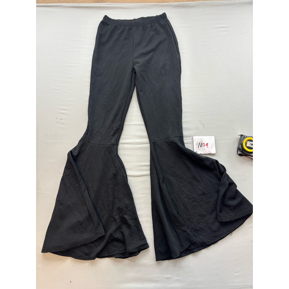 Rainbow Black Bell Bottom Flare Pants High Waisted Textured Stretch Small